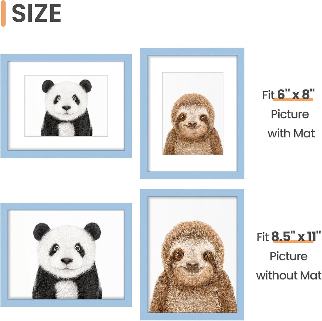Upsimples 8.5 x 11 Picture Frame - Versatile Display for 6x8 Photos with Mat or 8.5 x 11 Without - Blue, 1 Pack