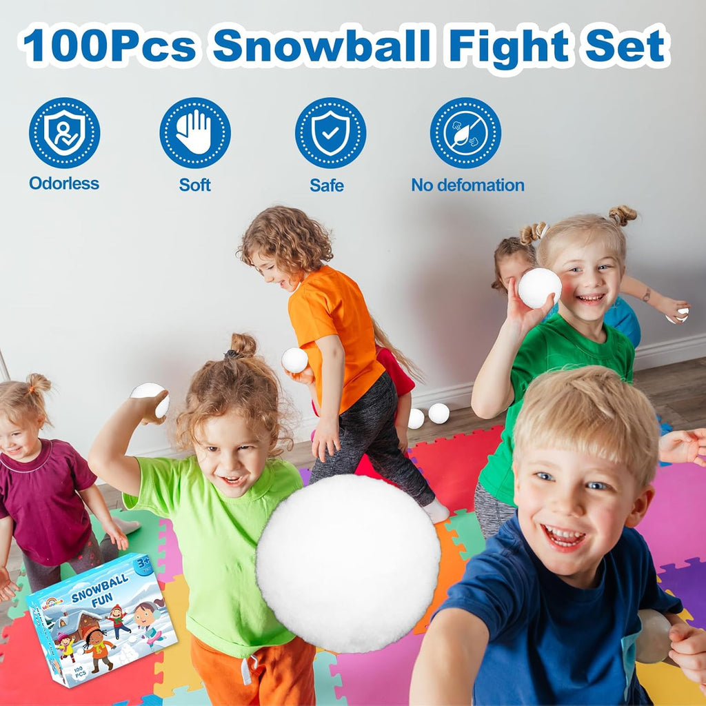 Skiennix 100 Pcs Fake Snowballs Set - Soft Artificial Snow Balls with Drawstring Bag for Indoor & Outdoor Fun