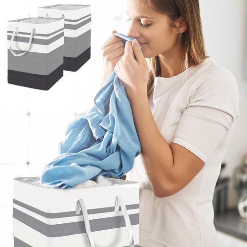 Freestanding Large Laundry Hamper by [Brand Name] - 75L Collapsible Basket with Easy Carry Handles | Gradient Grey