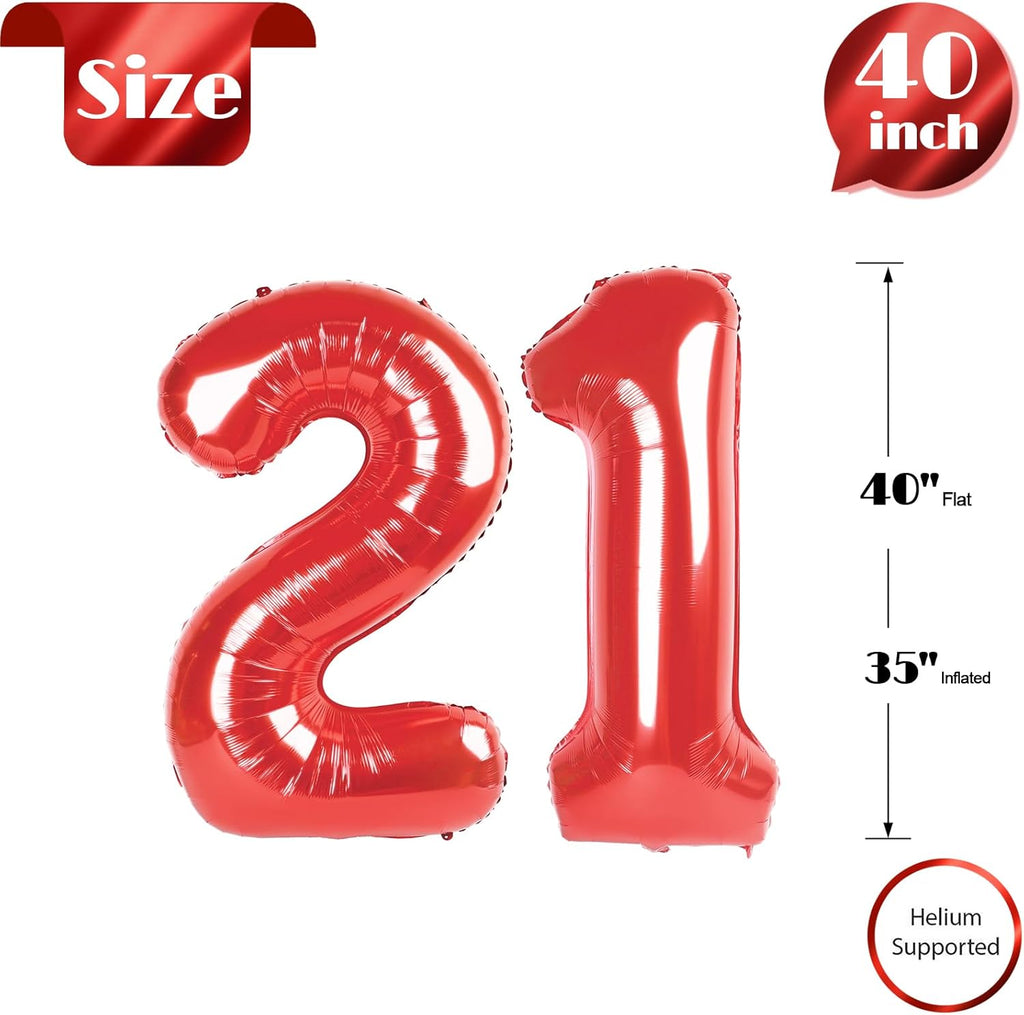 Red Number 21 Balloon - 40 Inch Birthday Decoration for 21st Party | Perfect for Girls & Boys