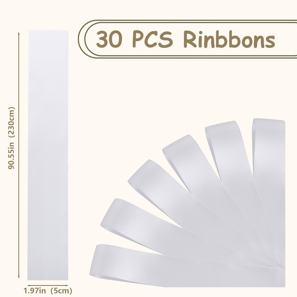 Skiennix 30 Pcs Satin Chair Sashes - 90.55x1.96 Inch White Ribbons for Wedding Decor & DIY Bow Making