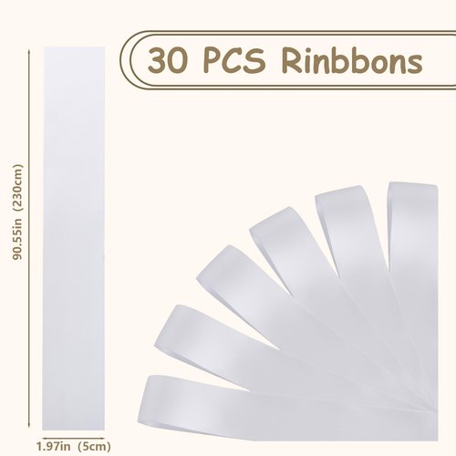 Daywhote 30 Pcs Wedding Ribbons for Chairs, 90.55x1.96 Inch Satin Chair Sashes for Pew Back, Aisle Ceremony Decorations, DIY Bow Making for Wedding Party Decor（White）