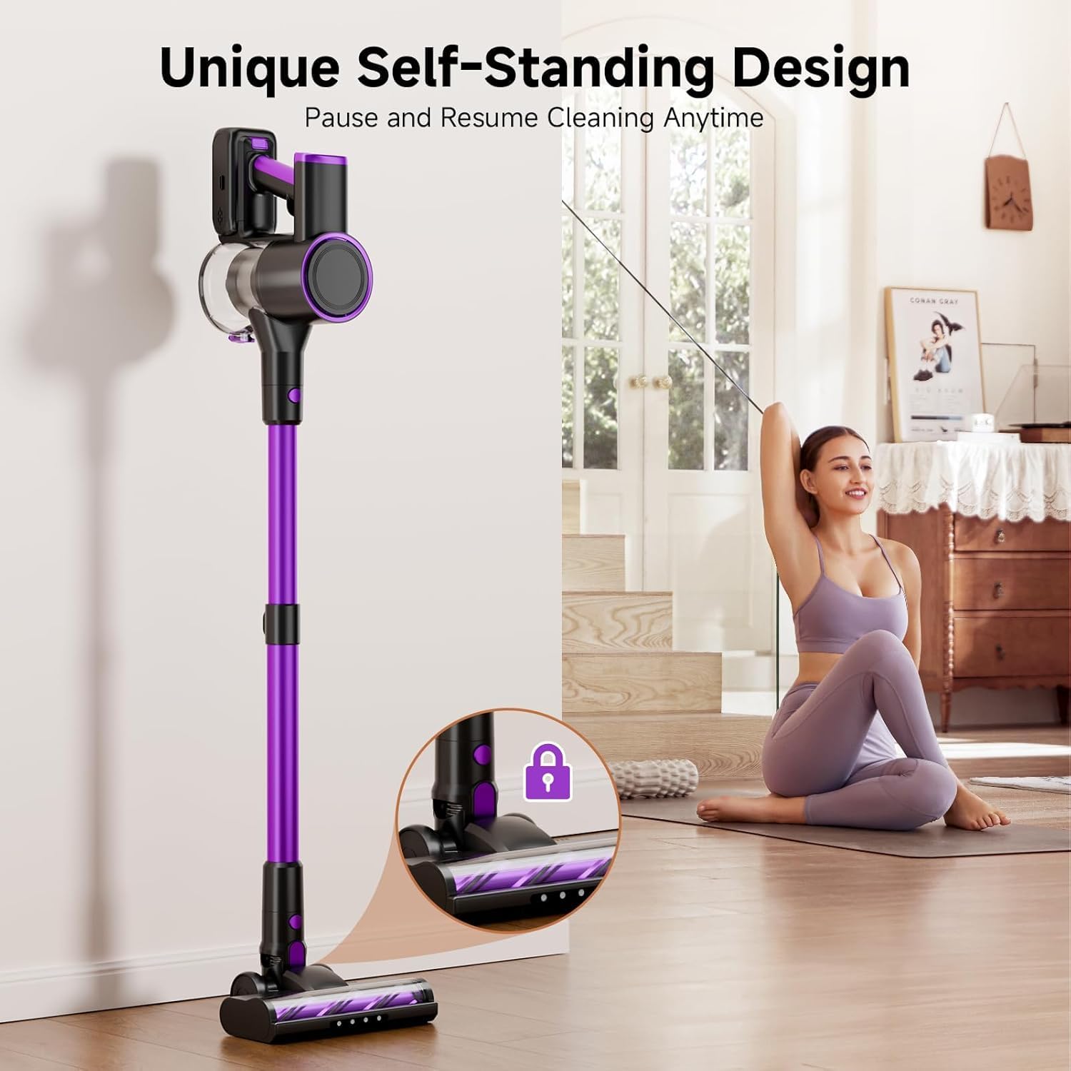 Skiennix Cordless Vacuum Cleaner - 40Kpa Powerful Suction | Lightweight 8-in-1 Design for Hard Floors (Black)