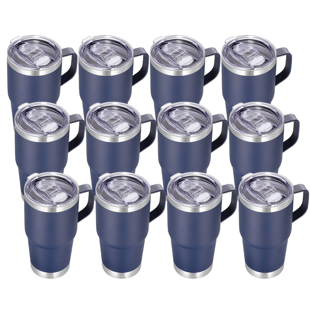 VEGOND 20 oz Tumbler Bulk with Handle Lid and Straw, Stainless Steel Insulated Travel Coffee Mug Set, Spill Proof Double Wall Metal Tumblers Cups, Powder Color Navy Blue 12 Pack