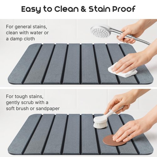 ArtyCozy Large Foldable Stone Bath Mat 28''×17'' with Non-Slip Rubber Base, Super Absorbent Quick Drying Diatomaceous Earth Mat for Bathroom, Easy to Store, Easy to Clean, Grey