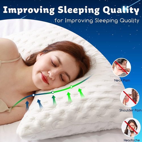 KUCEY Cooling Side Sleeper Pillow - Luxury Shredded Memory Foam for Neck & Shoulder Pain | Set of 2, Adjustable Queen Size, Washable Cover in Crescent White