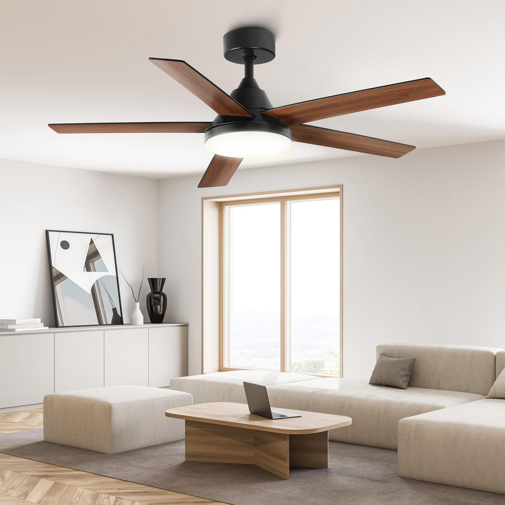 YITAHOME 52" Ceiling Fan with Lights & Remote, 3502 CFM, 3 CCT, 4 Timer Modes, 5 Reversible Dual Finish Blades, Modern Ceiling Fan with Quiet DC Motor for Living Room, Patio, Black & Walnut