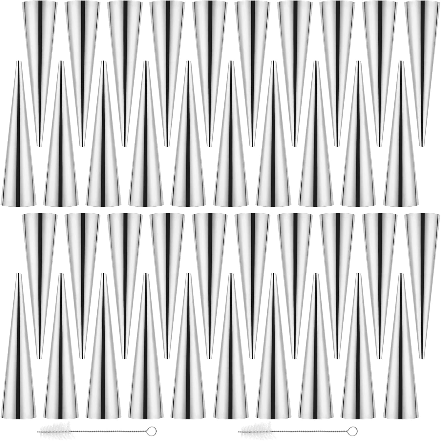 Skiennix Cream Horn Forms - 40 PCS Stainless Steel Cannoli Tubes with Cleaning Brush | 1.4 x 5.5 Inch Silver