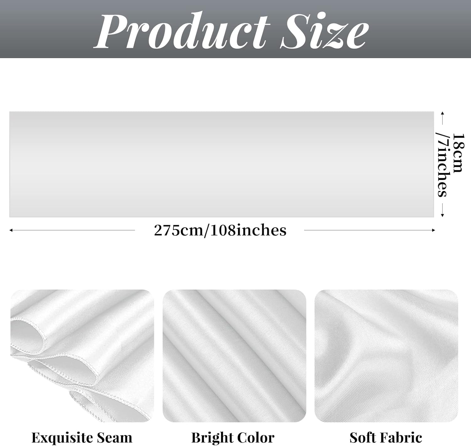 Showgeous Silver Satin Chair Sashes - 60 PCS Decorative Bows for Weddings & Events | 7 x 108 Inch