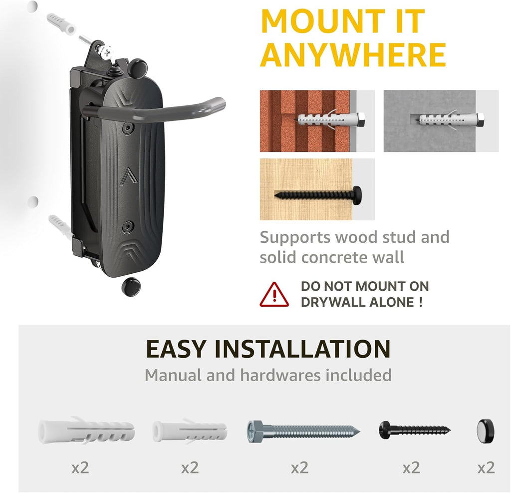 monTEK Swivel Bike Wall Mount - Space-Saving Vertical Bike Rack for Garage | 4 Pack, Holds 66 lbs, Easy Install