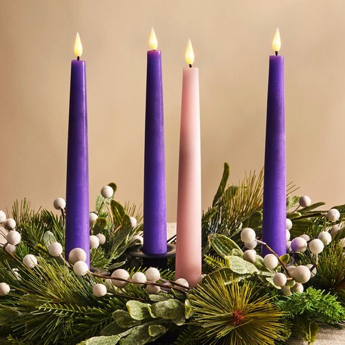 LampLust Flameless Taper Candles - Set of 4 Purple & Pink 9-Inch LED Advent Candles with Remote | Spring Decor & Centerpiece