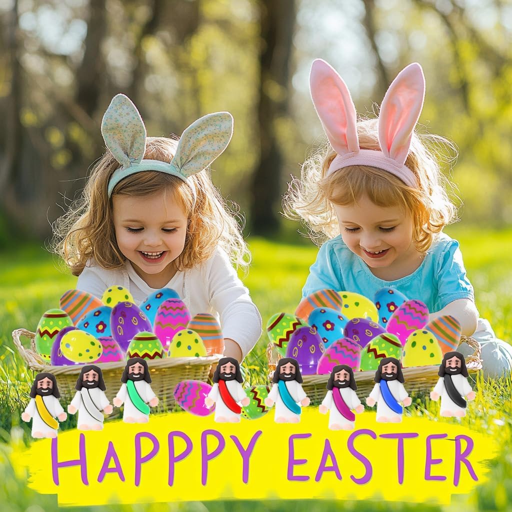 Skiennix 24 Pcs Prefilled Easter Eggs - Mini Jesus Figurines for Kids | Perfect Easter Basket Stuffers