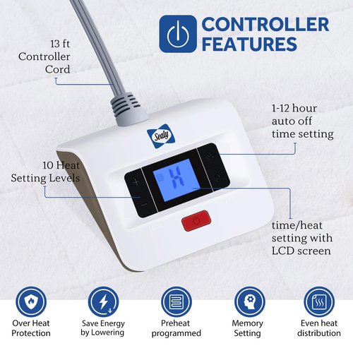 Sealy Heated Mattress Pad Full Size with Plush Top, Coral Fleece Electric Bed Warmer Single Controller, 10 Heat Settings & Auto Off 1-12 Hours, Fit Up to 15" Deep Pocket, Machine Washable 54"x75"