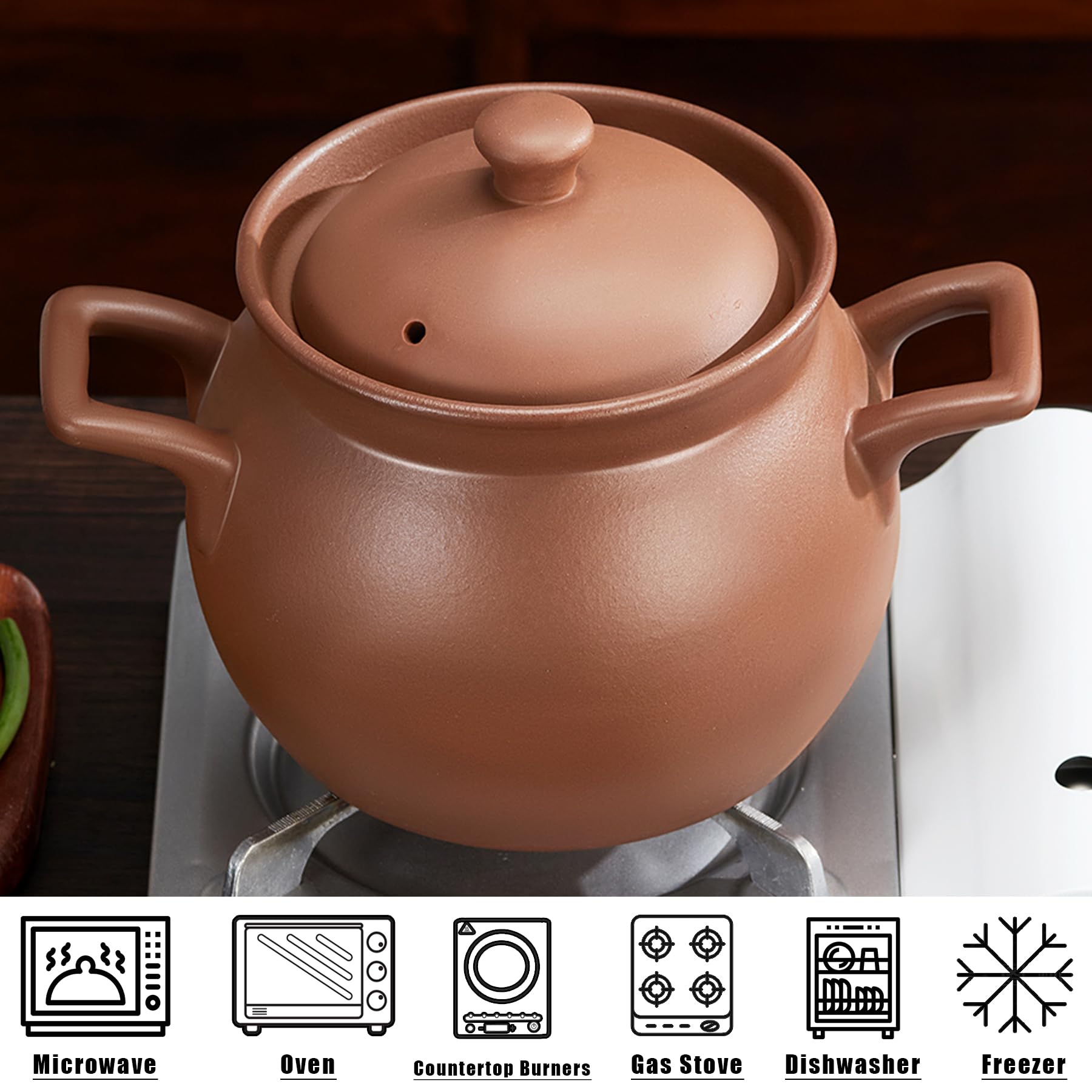 Red Zisha Unglazed Earthen Cookware Stock Pot, Natural Terracotta Pan Ceramic Casserole Dish, Clay Pot with Lid for Cooking Rice, Hot Pot, Dolsot Bibimbap and Soup (5.28QT(5L))