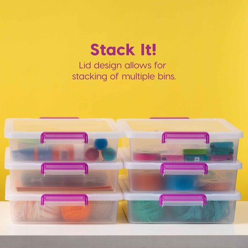 IRIS USA Craft Storage Container Bins - 6 Qt. Clear Organizer Tote with Lids | Stackable & Secure for Art & Office Supplies