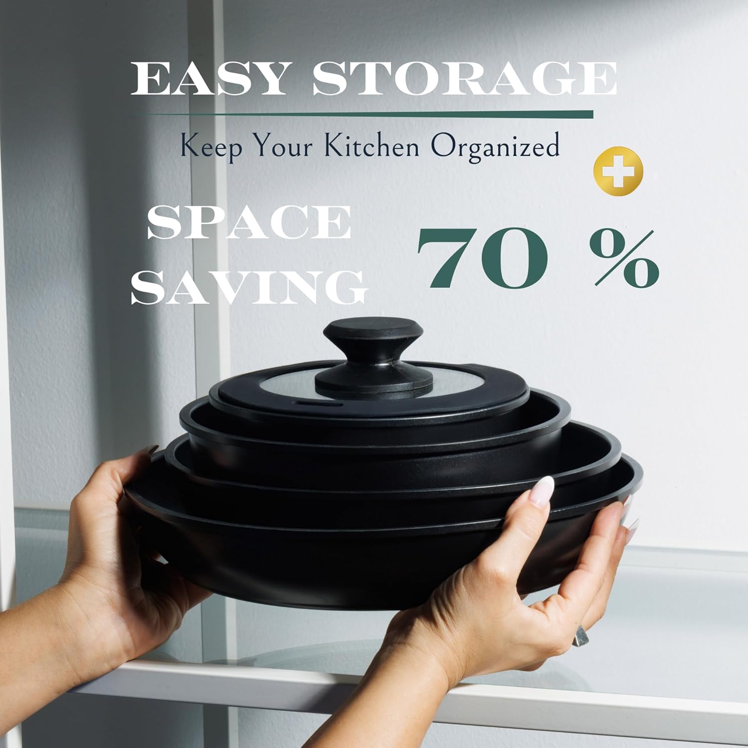 Moss & Stone Nonstick Cookware Set - 10-Piece Space-Saving Pots and Pans with Removable Handles | RV & Induction Ready