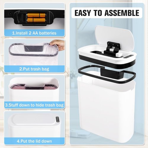 Cesun Motion Sensor Trash Can - 5 Gallon Touchless Smart Wastebasket for Bathroom & Office | White
