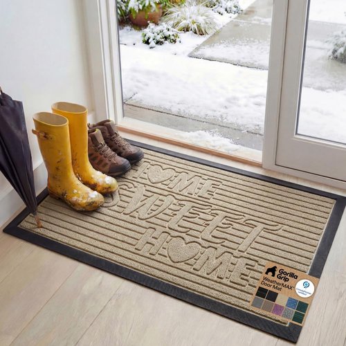 GORILLA GRIP Waterproof All-Season WeatherMAX Doormat - 47x35 Natural Rubber, Stain & Fade Resistant, Easy Clean
