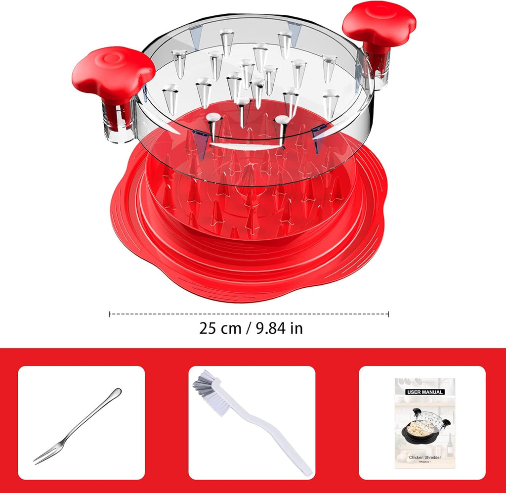 SURETIVIAN Chicken Shredder - Ergonomic Meat Shredder Tool with Brush & Fork | BPA-Free, Red