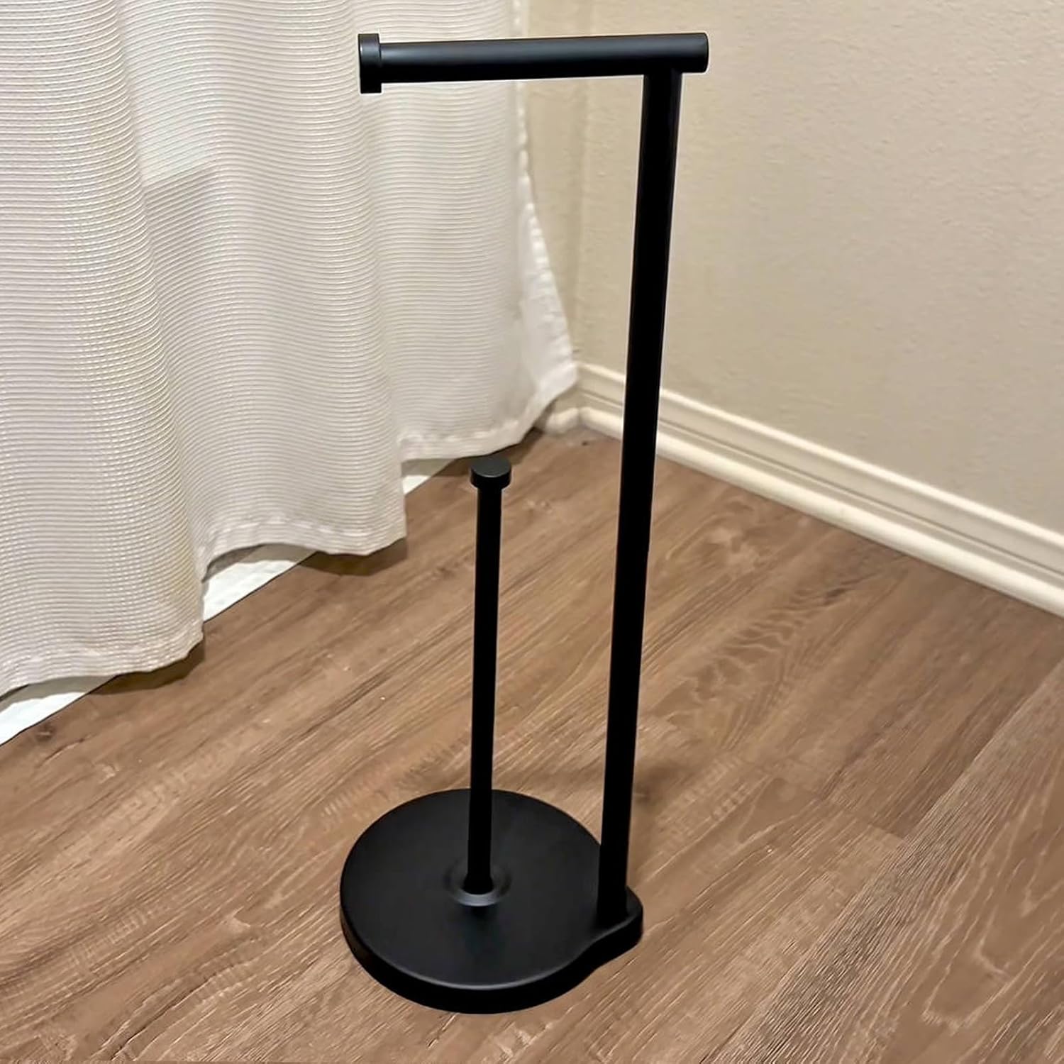 Theaoo Heavy-Duty Toilet Paper Holder Stand - Modern Freestanding Stainless Steel Tissue Roll Holder | Black