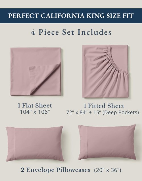 LANE LINEN Organic Cotton Cal King Bed Sheets - Luxury Hotel Quality, Oeko-Tex Certified, Soft & Comfy | Lilac