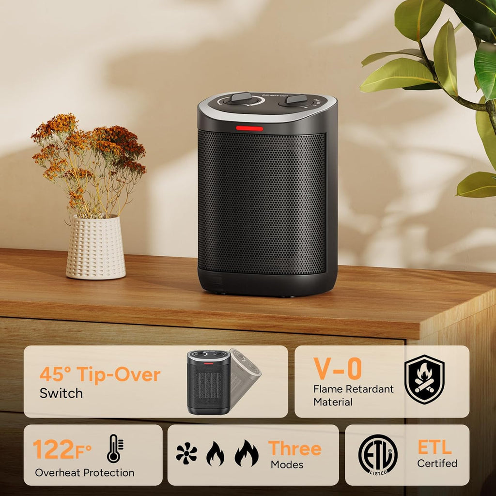 Skiennix 1500W PTC Ceramic Space Heater - Rapid 2S Heating, 3 Modes, Safety Features | Ideal for Bedroom & Office