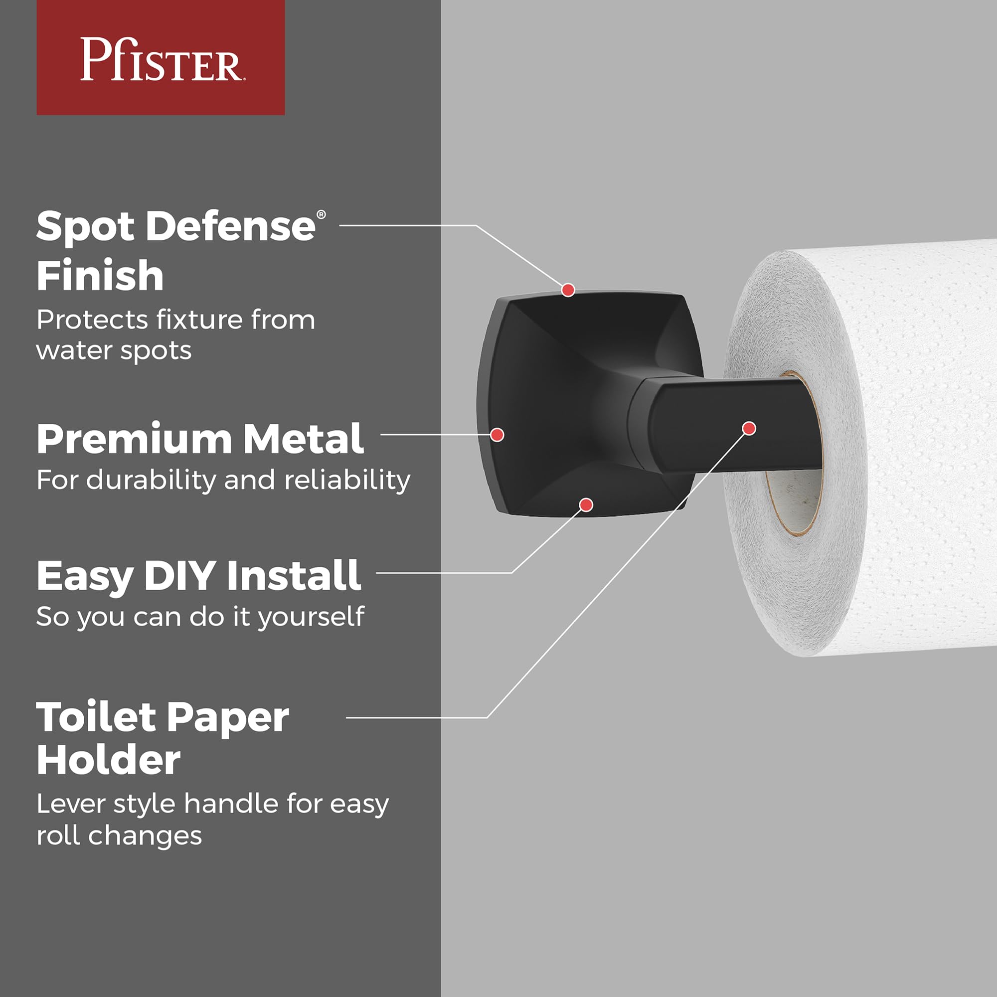 Pfister Vaneri Toilet Paper Holder, Bathroom Tissue Roll Holder, Wall-Mounted, Screw-In, Matte Black Finish, BPHVRI0B