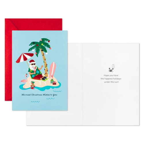 Hallmark Boxed Christmas Cards, Tropical Santa (16 Cards and 16 Envelopes) Warmest Christmas Wishes