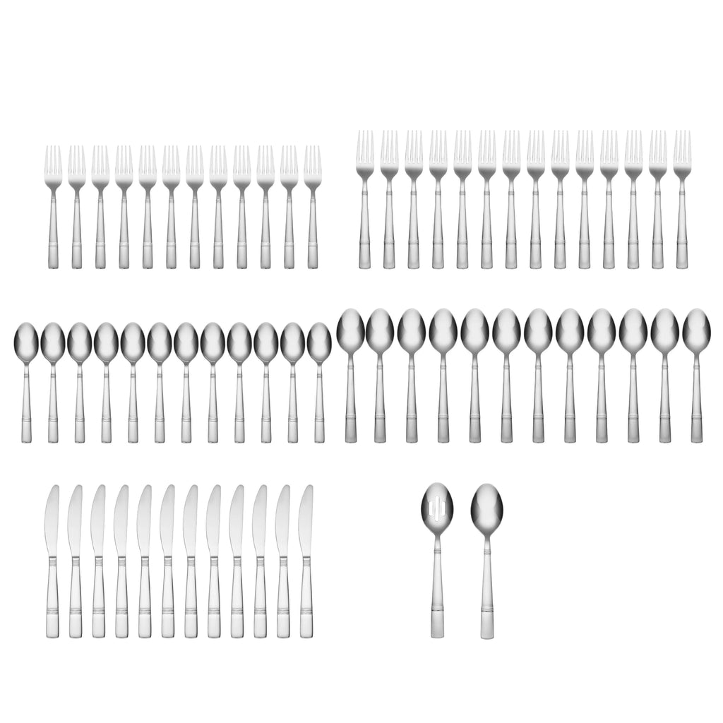 Cambridge 3194K7CSLG31 Braylen Mirror 62-Piece Flatware Set With Oak Buffet