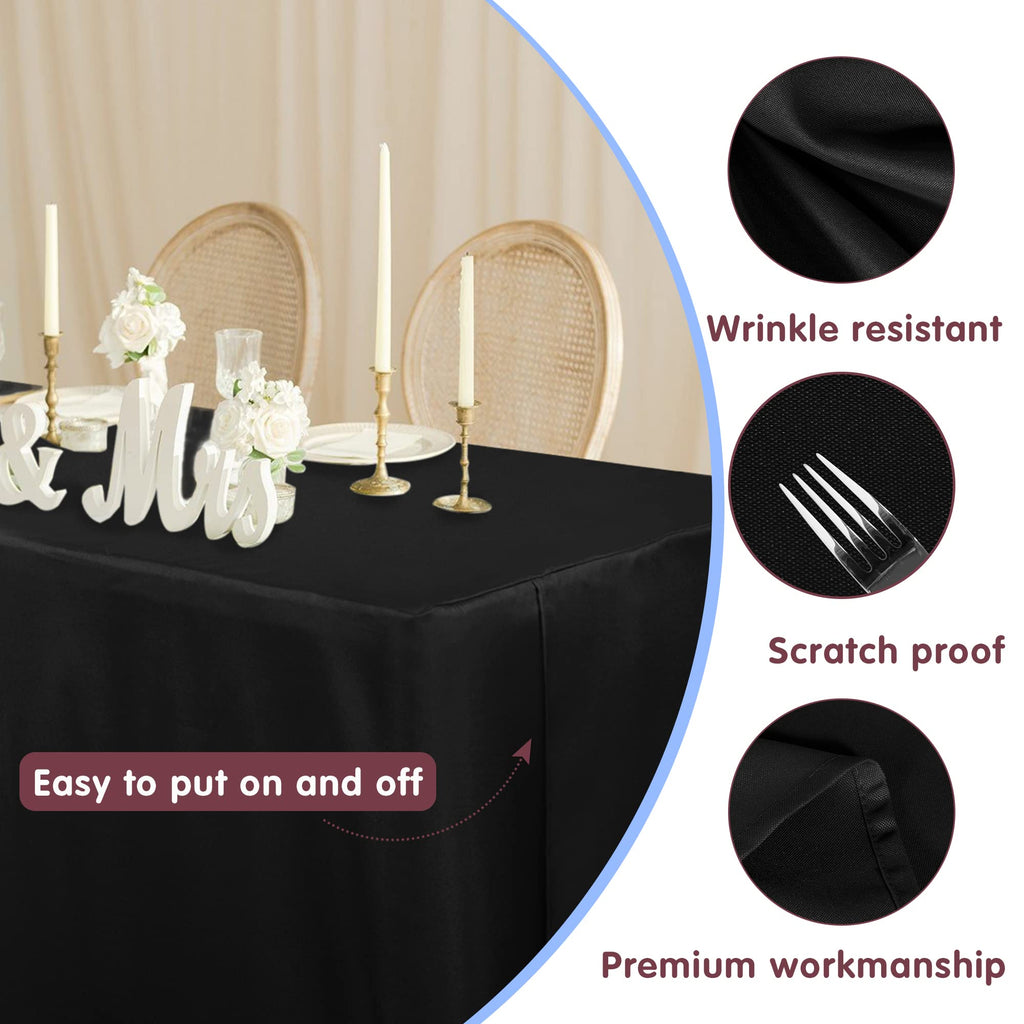 HolidayIdeas Fitted Black Tableclothes - 96 x 30 Inch - 4 Pack Rectangle Tablecloths for 8 Foot Tables, Polyester Fabric Table Covers for Parties, Holiday Dinner, Wedding, Trade Show