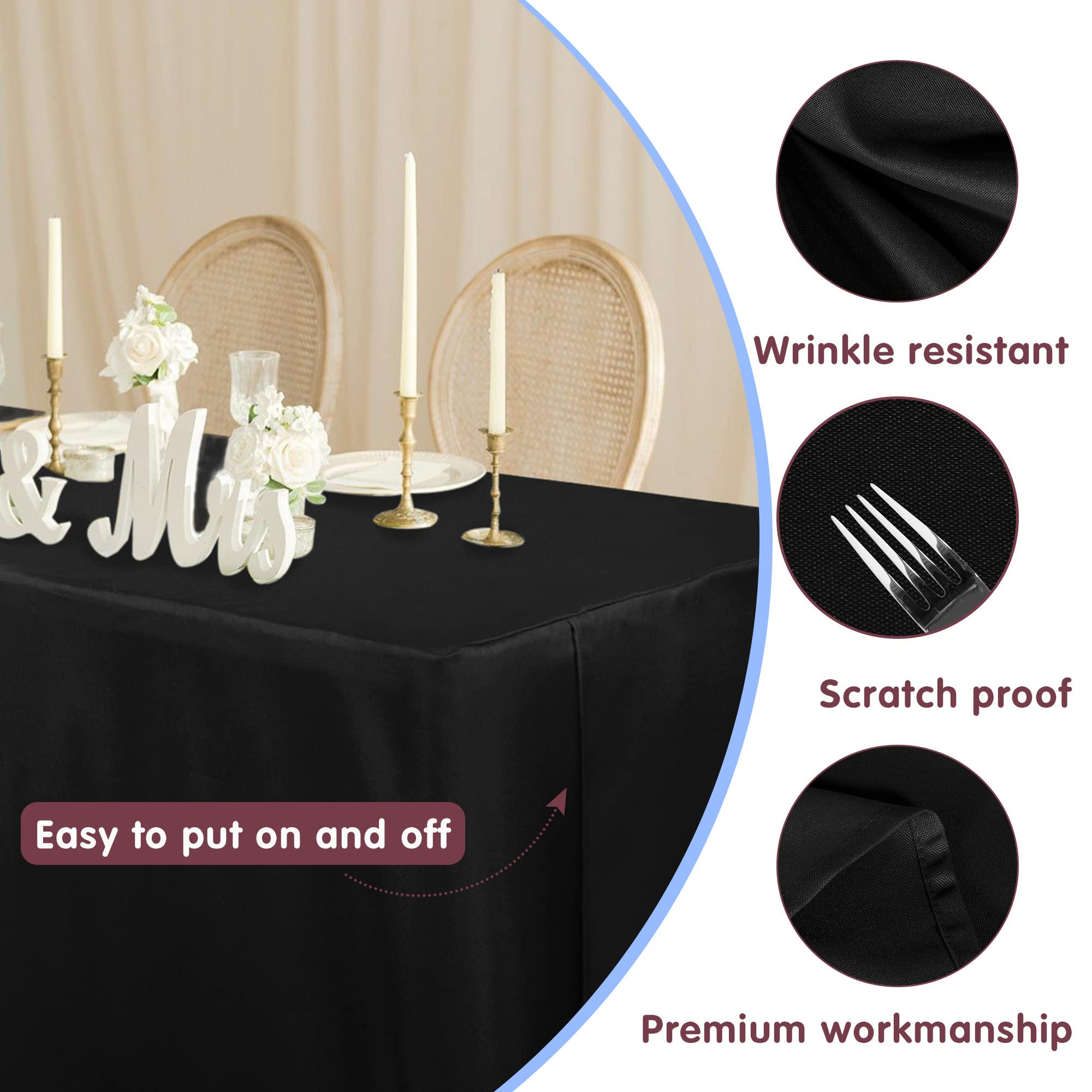 HolidayIdeas Fitted Black Tableclothes - 96 x 30 Inch - 4 Pack Rectangle Tablecloths for 8 Foot Tables, Polyester Fabric Table Covers for Parties, Holiday Dinner, Wedding, Trade Show