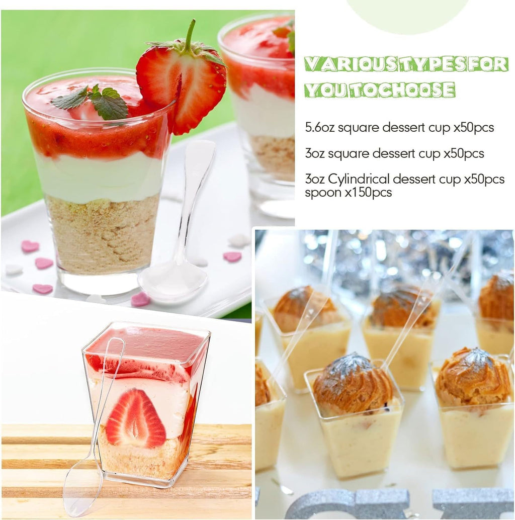 Skiennix 50-Pack Mini Clear Dessert Cups - 7 OZ Parfait Cups with Spoons for Parties | Ideal for Ice Cream, Jello & More