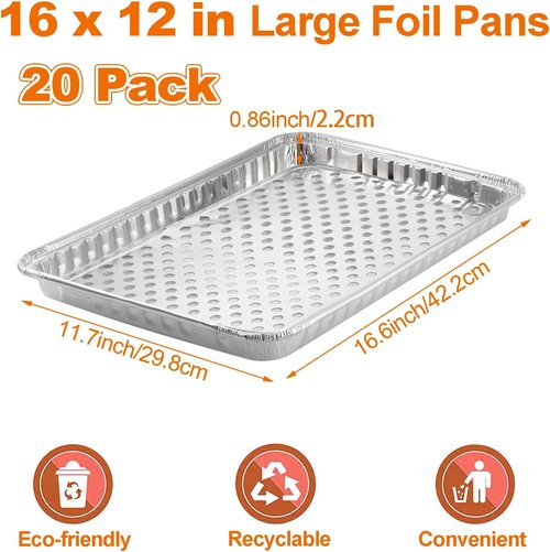 CYEAH Large Aluminum Foil Grill Topper Pans - 20 Pcs Non-Stick BBQ Grilling Trays, 16 x 12 in