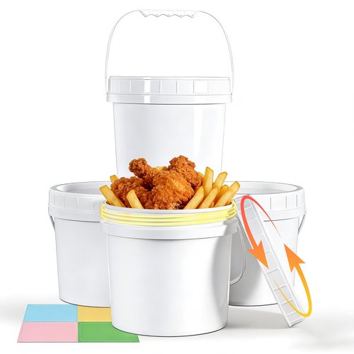 UMETASS 4 Pack 1 Gallon Plastic Buckets with Screw Lids & Handle, Food Grade Storage Containers for Kitchen, Freezer - Reusable White Plastic Bucket Set