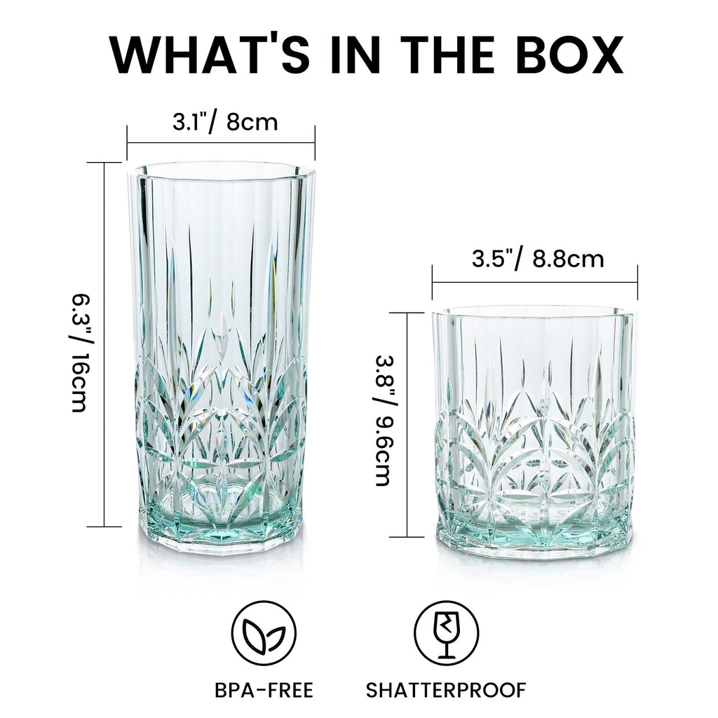 BELLAFORTE Shatterproof Tritan Plastic Drinking Glasses. 13oz & 18oz Water Glasses Set of 6 - Myrtle Beach Glasses Drinking - Unbreakable Tumblers for Parties - BPA Free, Dishwasher Safe (Clear)