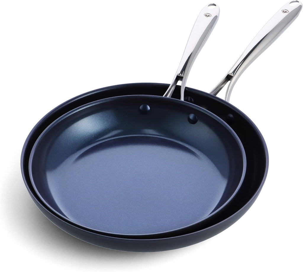 Blue Diamond Cookware Nonstick Frying Pan Skillet Set - 10" & 12" | PFAS-Free, Dishwasher & Oven Safe, Grey