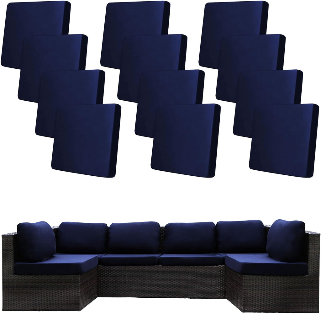 Skiennix 12 Pcs Patio Cushion Covers - Washable Navy Blue Outdoor Sofa Slipcovers | Furniture Protector