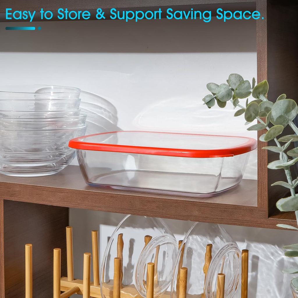NUTRIUPS Small Glass Baking Dish with Lid - Tempered Oven Bakeware for One Serving (Clear, 1.25L)