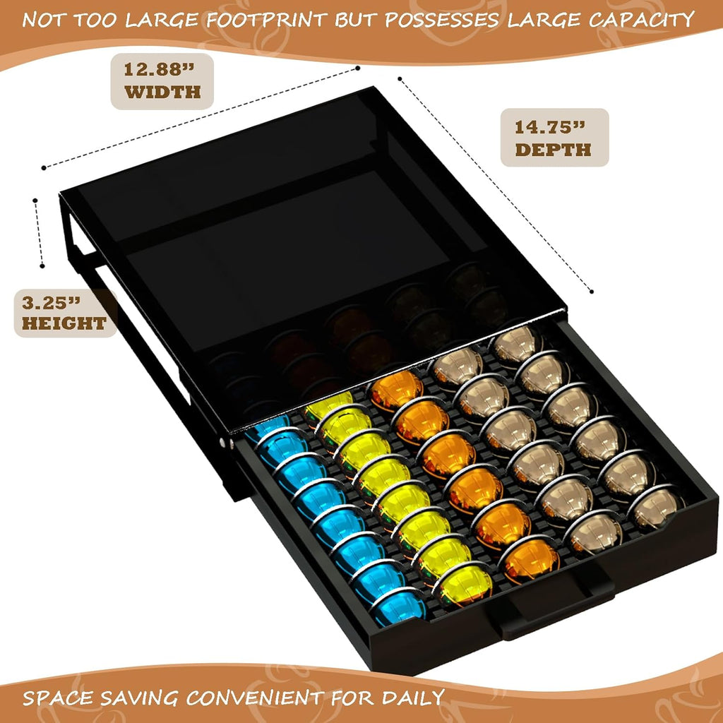 Nespresso Vertuo Pod Holder - Deluxe Black Tempered Glass Top | Holds Up to 75 Small or 50 Big Pods