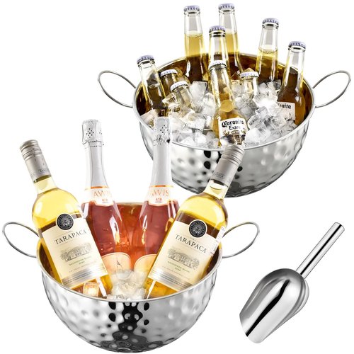 Ice Bucket of 2 Pack, 7L (10.3 * 10.3 * 5.9in) Large Ice Buckets for Parties,Metal Beverage Tub,Wine Bucket with Scoop,Champagne Bucket,Large Ice Buckets for Wine,Beer, Bottle Drinks, Dishwasher Safe