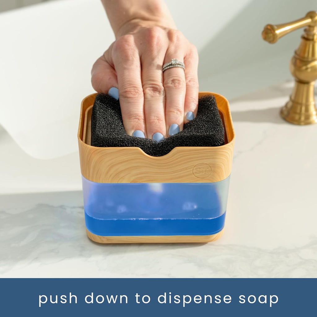 S&T INC. Dish Drying Mat - 18" x 24" Charcoal with Bamboo Dish Soap Dispenser Bundle