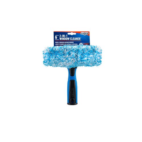 Unger Professional Connect and Clean 2-in-1 Squeegee and Scrubber, 6” Window Cleaning Tool, Commercial and Residential Use, Washer Cleaner Supplies to Remove Excess Water and Dry