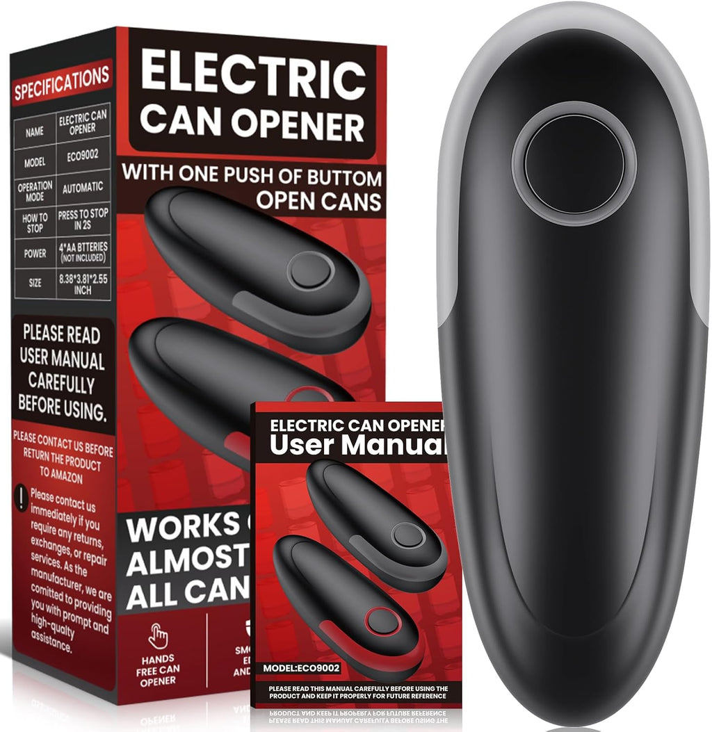 **Black+Grey One Touch Electric Can Opener - Fits All Can Sizes | Smooth Edge, Battery Operated for Seniors & Chefs**