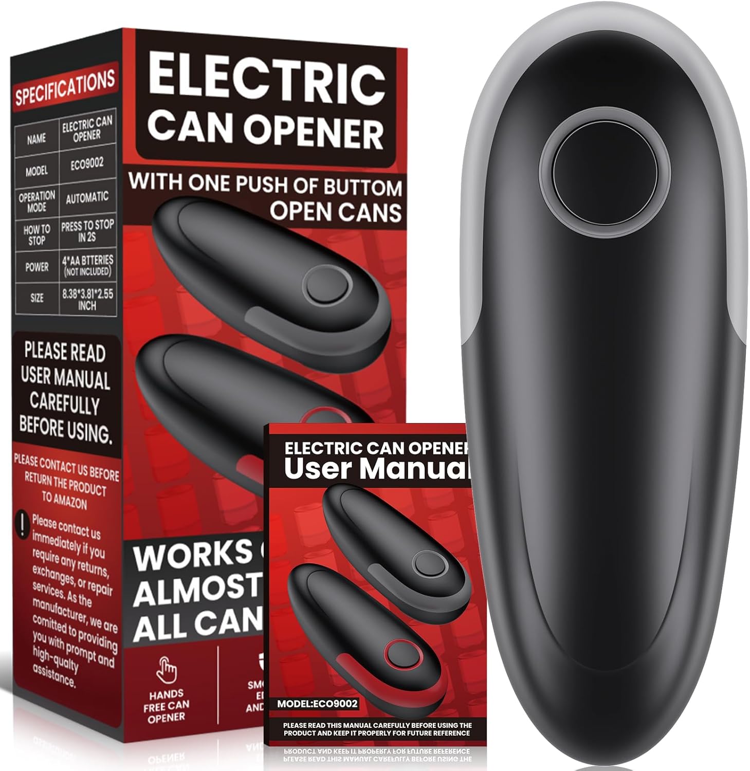 **Black+Grey One Touch Electric Can Opener - Fits All Can Sizes | Smooth Edge, Battery Operated for Seniors & Chefs**