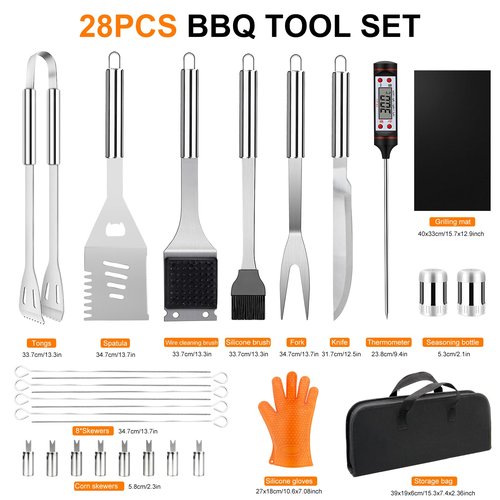 28PCS Stainless Steel BBQ Grill Accessories Set, Grilling Gifts for Men Birthday Father's Day, Portable Multifunction Grilling Utensils Tools Kit with Storage Bag for Outdoor Grill Camping BBQ Party