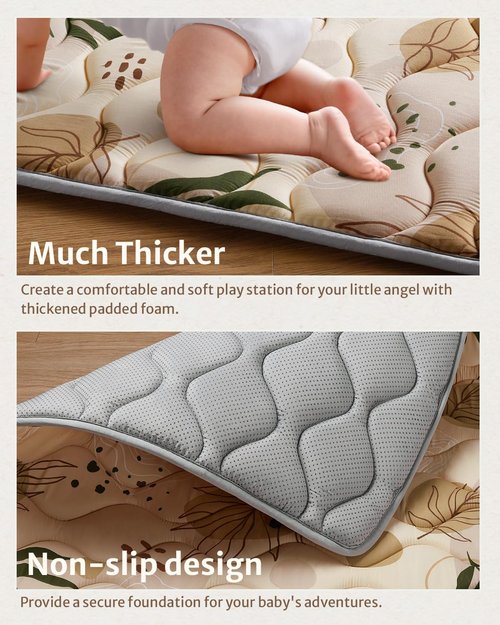 Blissful Diary Baby Play Mat - Thick Non-Slip Foam Cushioning | 50x50 Earth Tones Design, Machine Washable