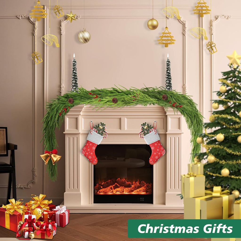 Norfolk Pine Garland - Realistic 9 Ft Faux Pine Christmas Decor for Mantle, Wall & Table