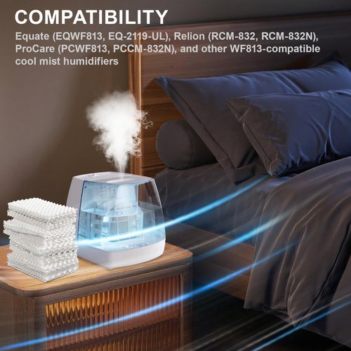 LRWZOV WF813 Humidifier Filter Replacement for Equate EQWF813/EQ-2119-UL, Relion RCM-832/RCM-832N, Procare PCWF813/PCCM-832N Cool Mist Humidifier Wick Filters 4 Pack