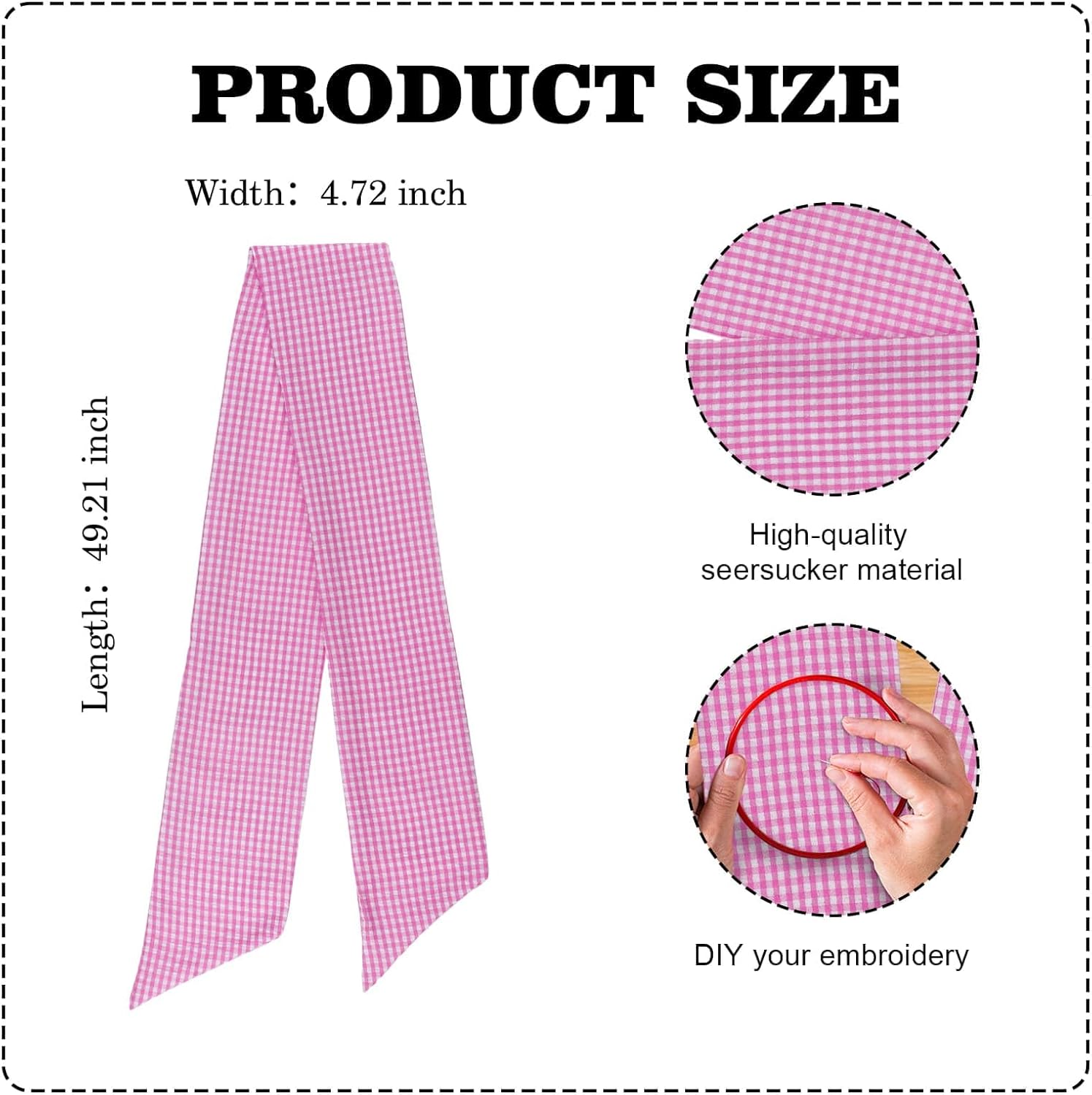 Skiennix Pink White Gingham Wreath Sash - 5.12" Wide x 54.33" for Baby Shower & Spring Decor