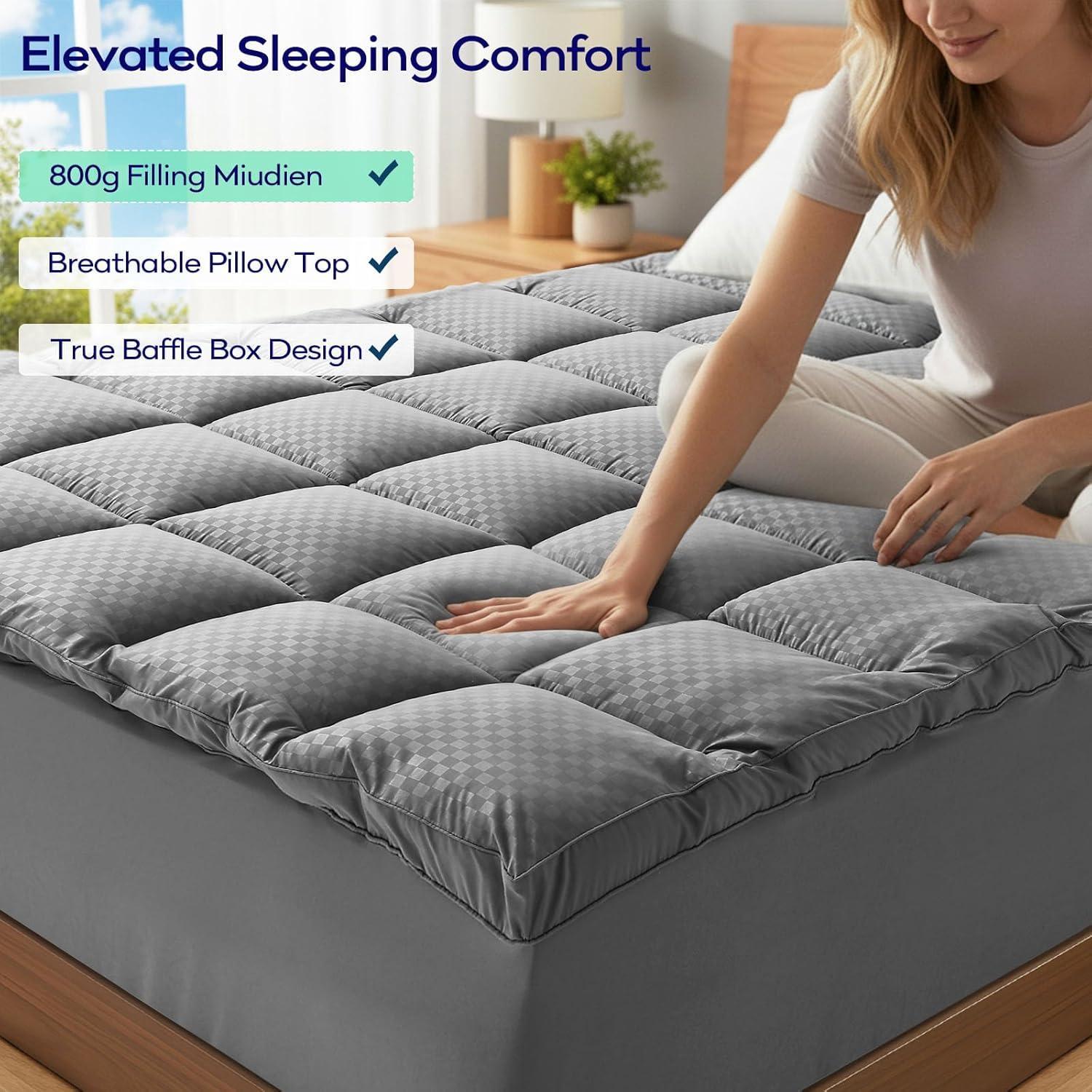 OLANLY Memory Foam Mattress Topper - Dual-Layer 4 Inch Queen Size for Back Pain Relief | Cooling Pillow Top, Grey